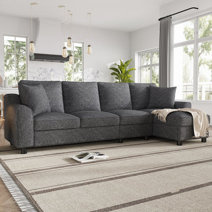 Modernes Chenille L-Form Sofa 3-Sitzer + Chaiselongue Ecksofa, Chaiselongue mit aufklappbarem Stauraum, klappbare Rückenlehne mit Getränkehaltern, multifunktionales modulares Sofa, Grau, 280×136×82cm