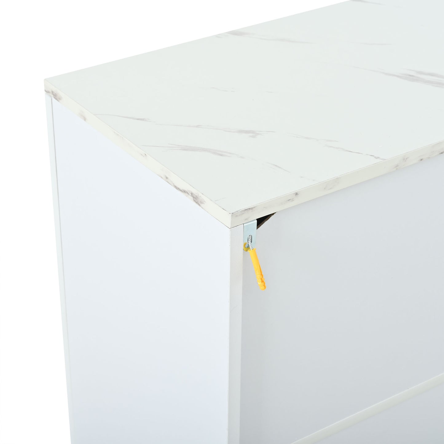 Wohnzimmer-Sideboard, Aufbewahrungsschrank mit 4 Türen, 35 x 140 x 70 cm.Design mit vergoldeten Linien,Spind mit verstellbaren Trennwänden,Kabinett,Geeignet für Wohnzimmer und Schlafzimmer,Weiß + Gold