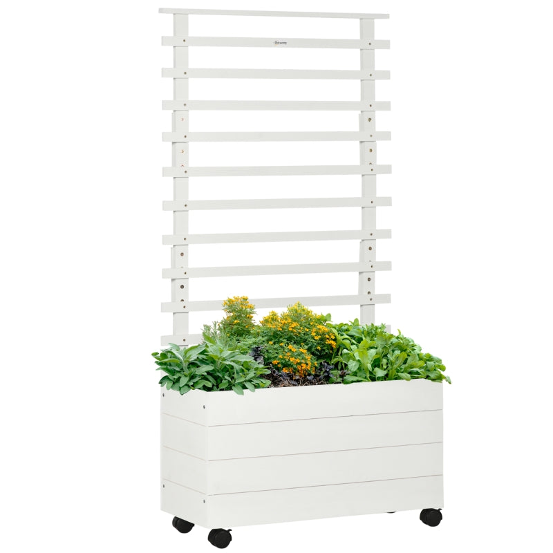 Gigab2b original image - Pflanzkasten mit Rankgitter Blumenkasten mit Rollen Hochbeet für Kletterpflanzen Naturholz Weiß 76 x 30 x 155 cm für Garten