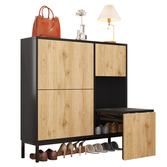 Gigab2b original image - Schuhschrank mit Schuhwechselhocker, Schuhregal mit drei Klappen und offener Ablagefläche, geeignet für Flur, Schlafzimmer