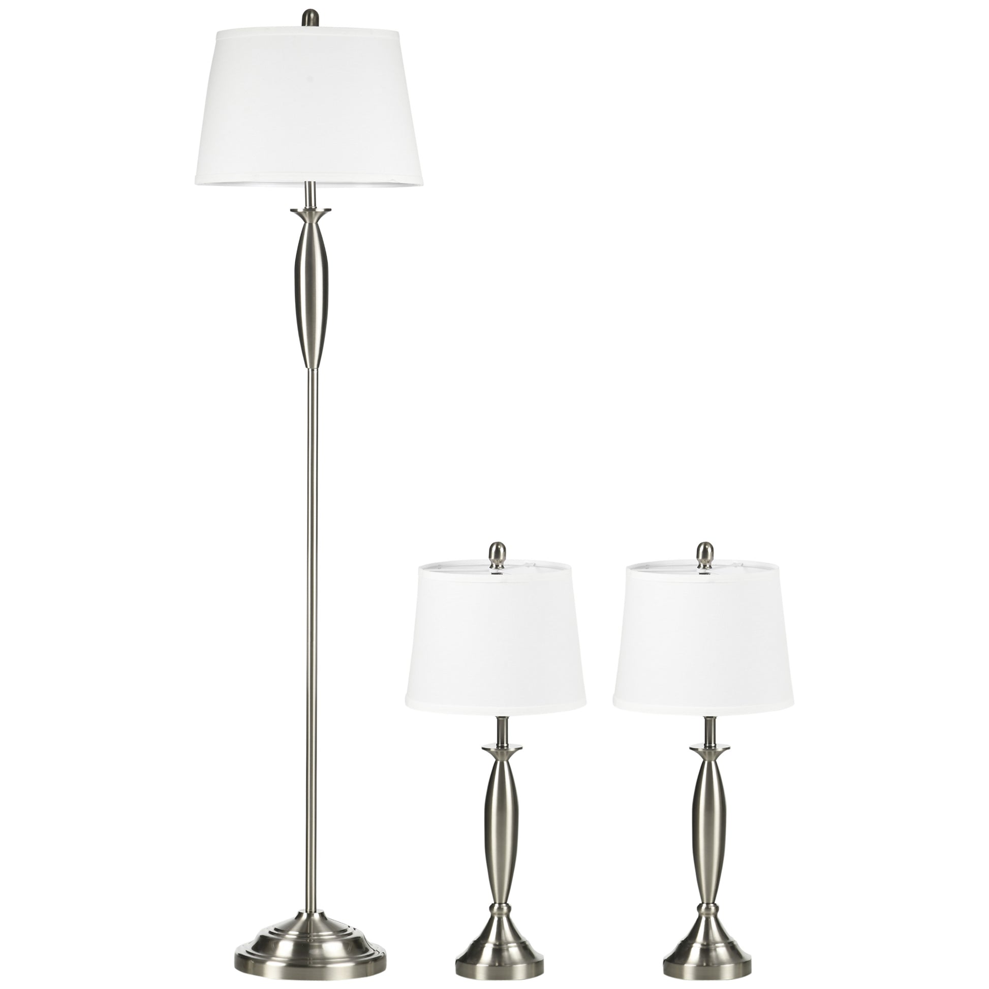 3-tlg Lampenset Stehleuchte & 2 Tischlampen E27 Silber und Weiß für Wohnzimmer Schlafzimmer moderne Beleuchtung