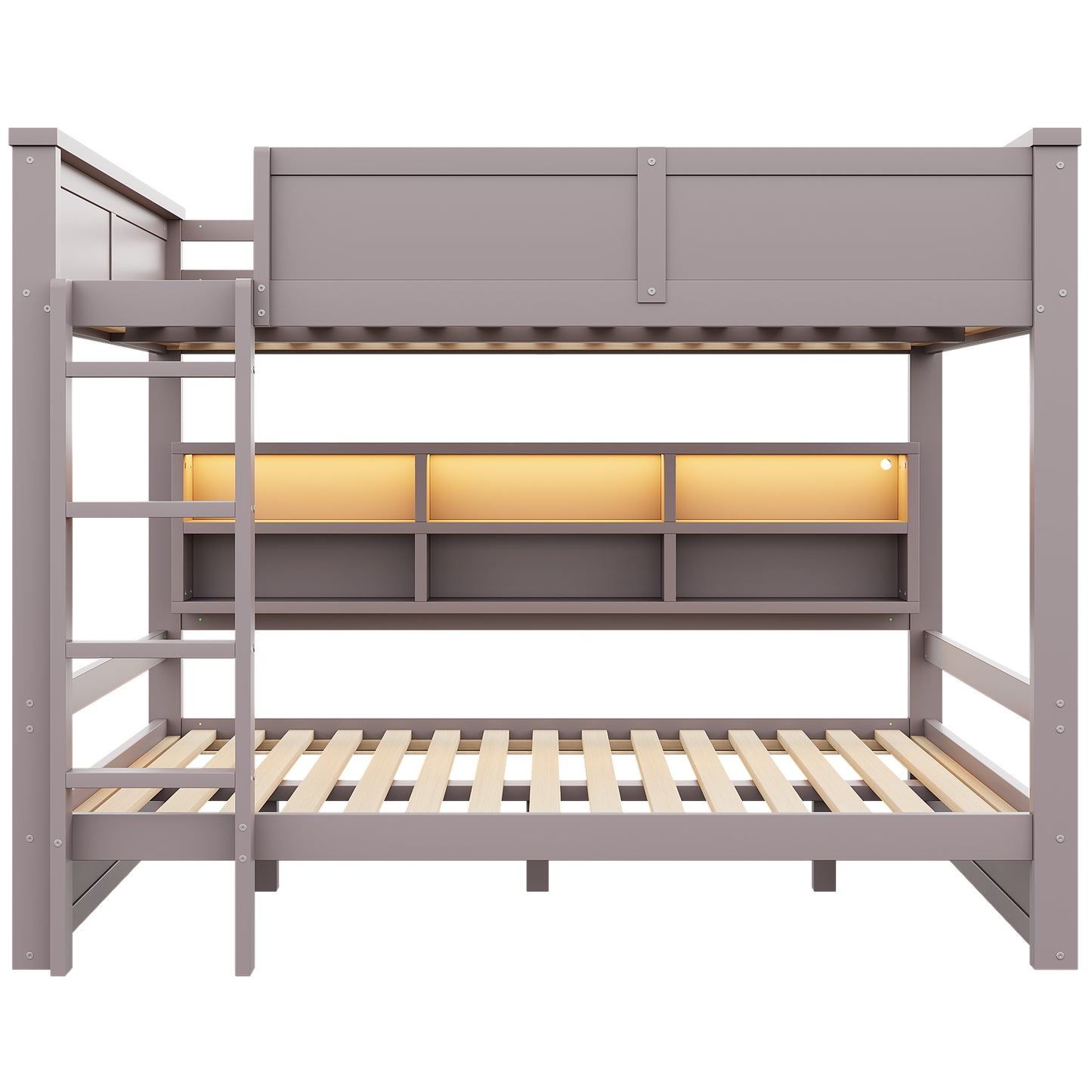 160x200 Etagenbett mit Stauraumschränken und LED-Licht, Braun