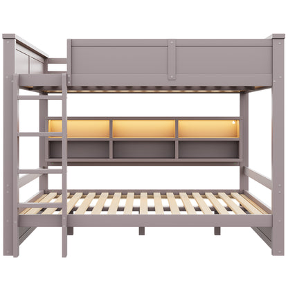 160x200 Etagenbett mit Stauraumschränken und LED-Licht, Braun
