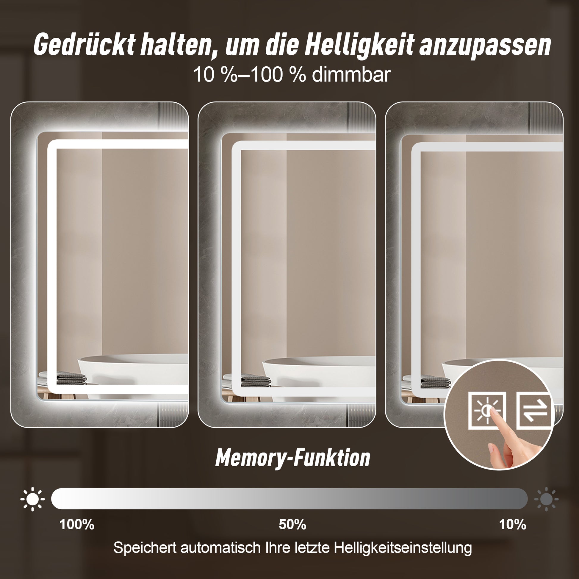 60×100cm Rahmenloser LED Badezimmerspiegel mit Mattierter Frontbeleuchtung, Anti-Beschlag, 3 Lichtfarben, Stufenlos Dimmbar, Memory-Funktion, Horizontal & Vertikal Montierbar, IP44 Wasserdicht