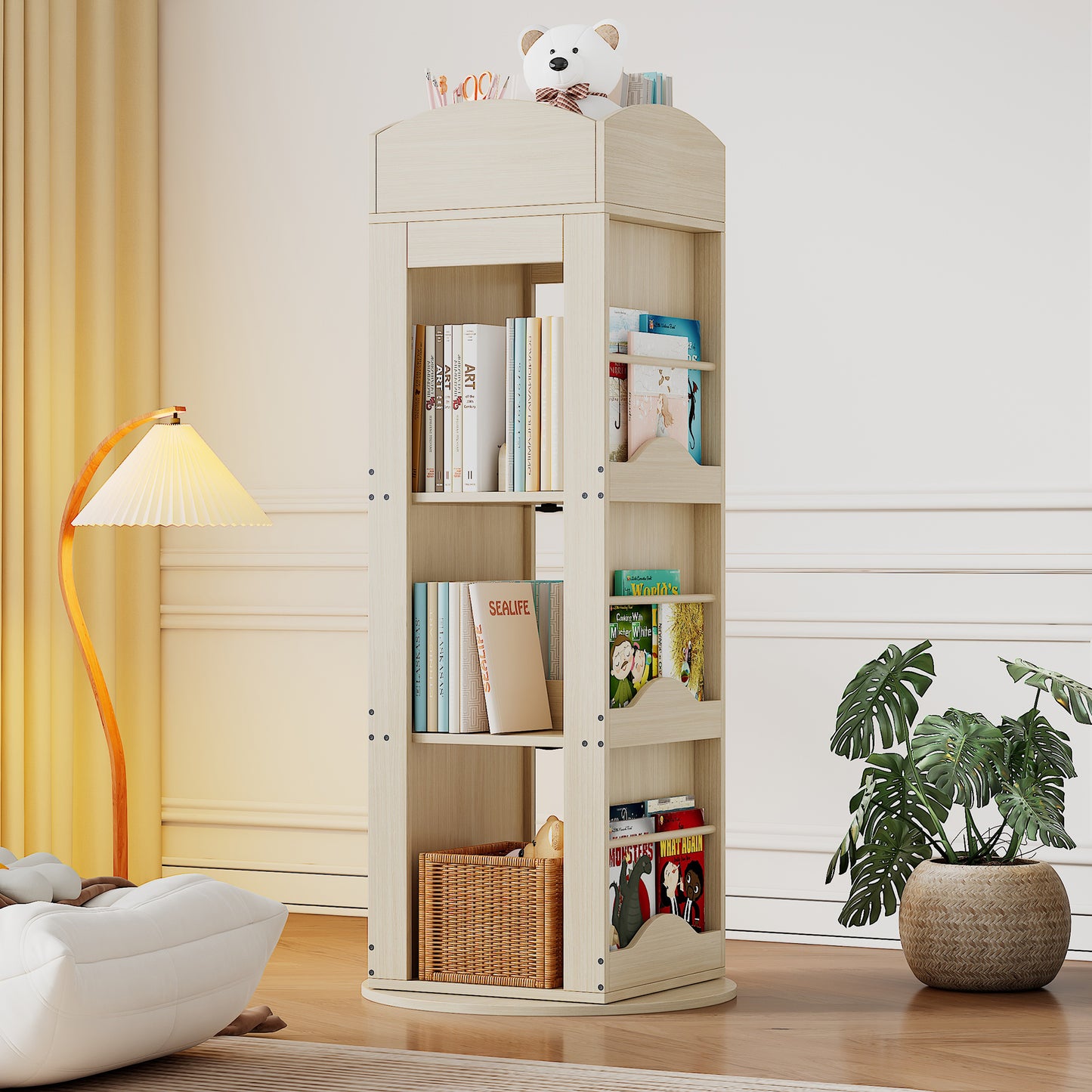Gigab2b original image - Drehbares Bücherregal, Standregal, Bilderbuchregal mit 360-Grad-Drehfunktion, Lagerregal für Kinder und Erwachsene, multifunktionales Bücherregal (4 Böden, 142×63×63 cm)