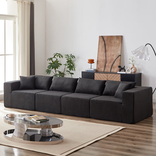 104-Inch Corduroy Modular L Shaped Sectional Sofa,Luxury Floor Couch Set,Upholstered Indoor Furniture,Foam-Filled Compressed Sofa for Living Room,Bedroom,4 PCS Free Combination