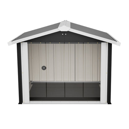 102x91x84cm Outdoor Dog House, Large Waterproof Pet House with Slanted Roof for Drainage, UV Protection & Ventilation, Weather Resistant Plastic Dog Kennel for Backyard Patio Camping – Grey