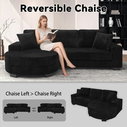 L-formiges Ecksofa 4-Sitzer Sofa, 256 5 x 133 , Klassisches Corduroy, Modulares Design mit Ovalem Hocker, 2