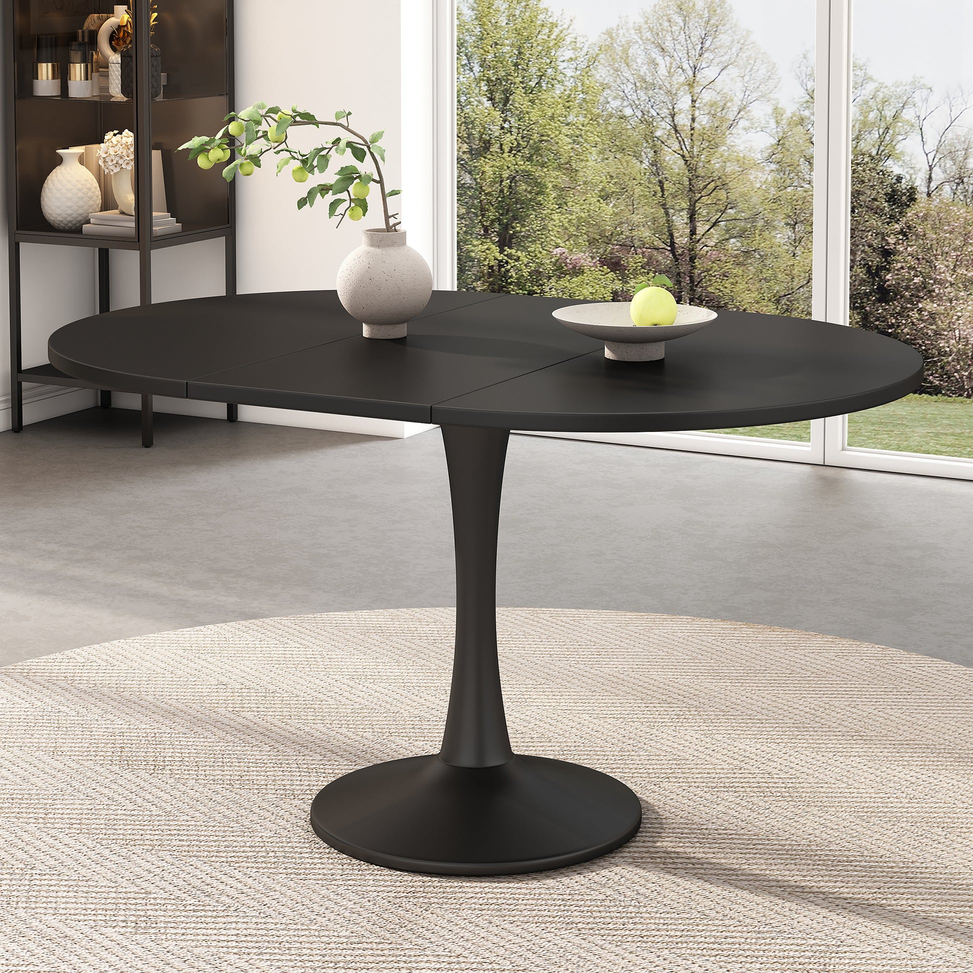 Ausziehbarer Esstisch, ovaler Esstisch, Kaffee-Freizeittisch, Länge 100/140 x Breite 100 x Höhe 75 cm, moderner schlichter Esstisch,Schwarz