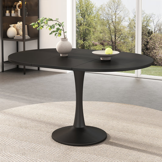 Ausziehbarer Esstisch, ovaler Esstisch, Kaffee-Freizeittisch, Länge 100/140 x Breite 100 x Höhe 75 cm, moderner schlichter Esstisch,Schwarz