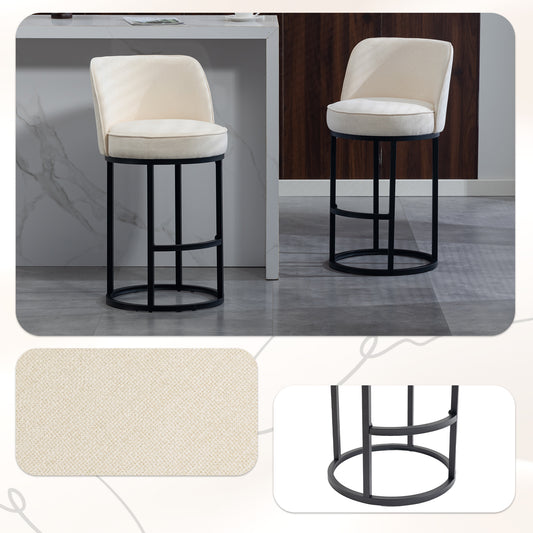 Barhocker mit Leinenbezug, Duo-Set Kücheninselhocker, moderne Barhocker mit schwarzen Metallbeinen, bequeme gepolsterte Bar-Esszimmerstühle, geeignet für Hausbars und Essbereiche(Beige Leinen)