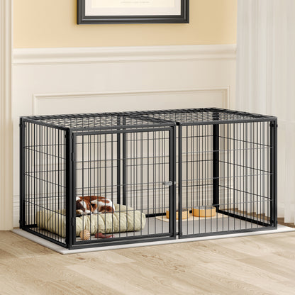 Basics Modulare Hundebox 120x60x60 cm, Flexibler Hunde-Käfig mit Sicherheitsdeckel & Verstellbarer Tür, Aus Stahl mit Rostschutz, inkl. PVC-Auflage, Schwarz