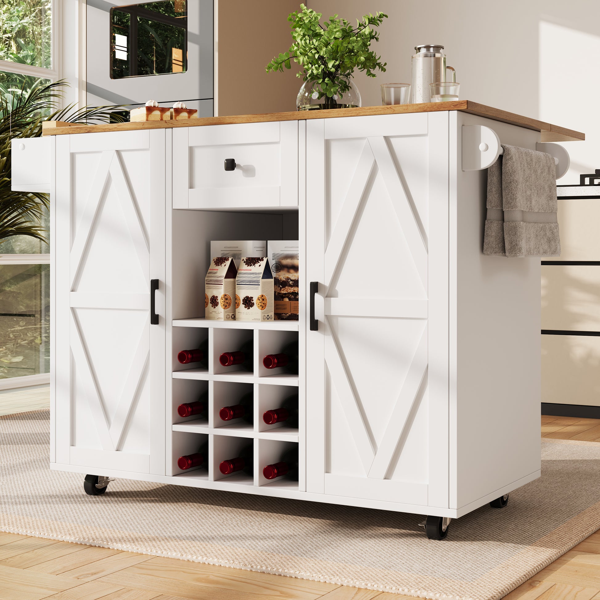 Gigab2b original image - Moderne Kücheninsel, Küchenschrank, buffetschrank, Speisewagen mit Holzmaserung, buffetschrank, Multifunktionale Esstisch mit Speicherraum, Speisewagen mit Snackregalen und Stretchfunktionsschränken