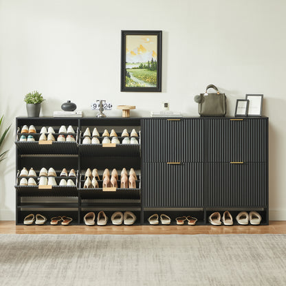 120 x 24 cm Schuhschrank mit Nutfront – Höhenverstellbar mit Kippschutz und Dekotisch für den Flur, in Schwarz