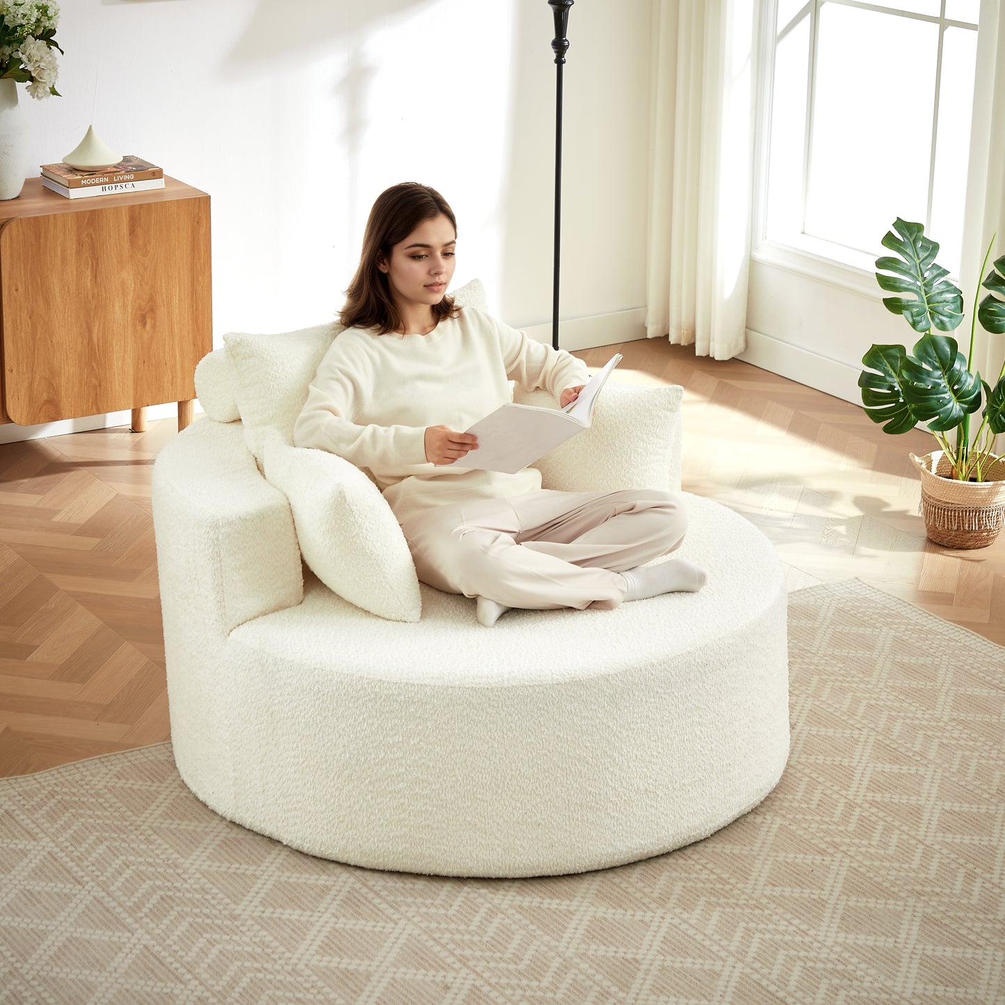 Chenille-Schaumstoff-Einzelsessel, keine Montage erforderlich, flauschiger moderner Schlafsessel für Wohnzimmer, Schlafzimmer, Lounge und Vorführraum