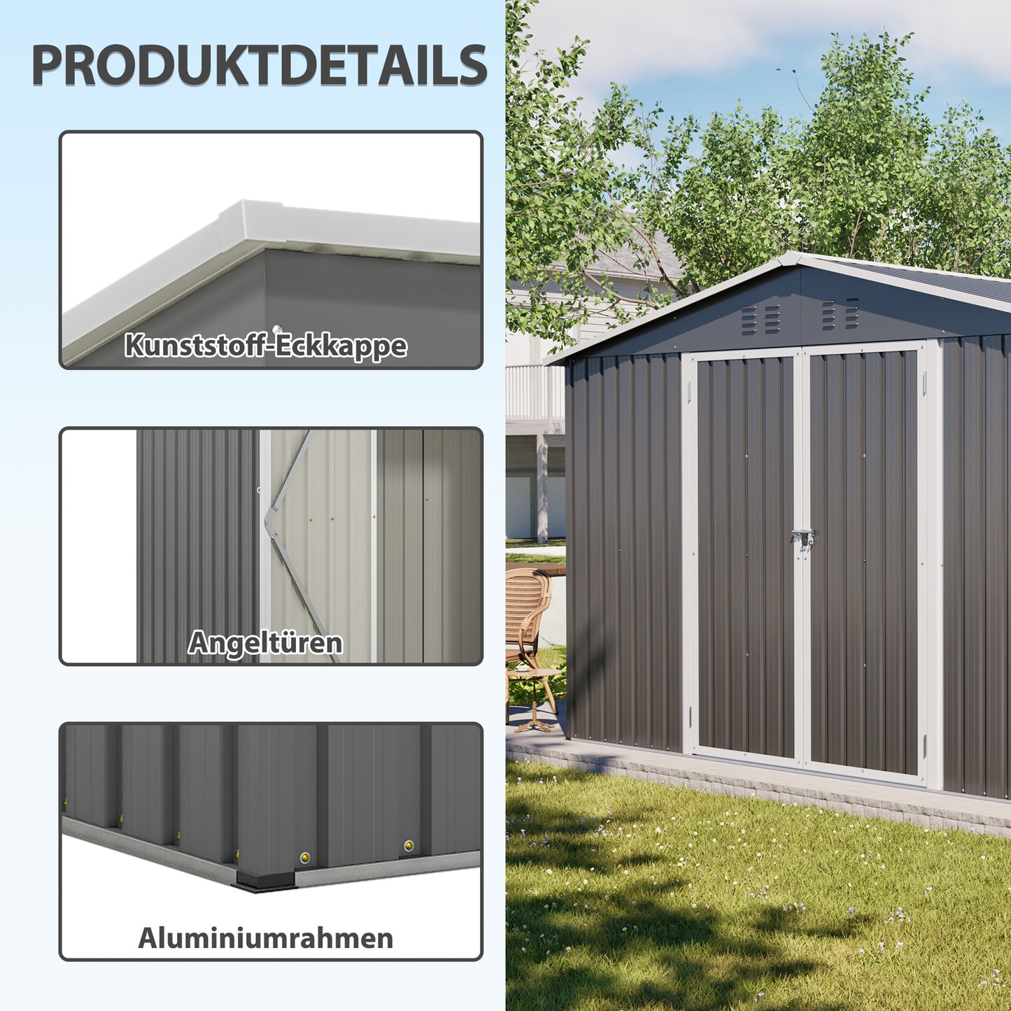 10'x10' Metal Storage Shed with Floor Frame, Heavy Duty Steel Garden Shed, Lockable Doors & Weather Resistant for Backyard Patio Lawn – Grey