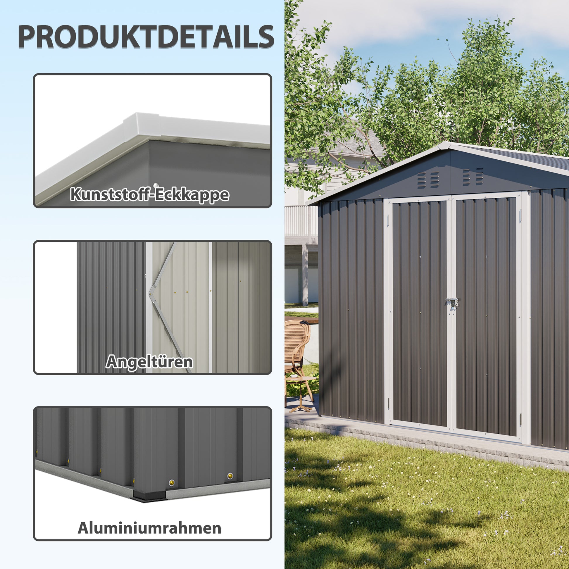 10'x10' Metal Storage Shed with Floor Frame, Heavy Duty Steel Garden Shed, Lockable Doors & Weather Resistant for Backyard Patio Lawn – Grey