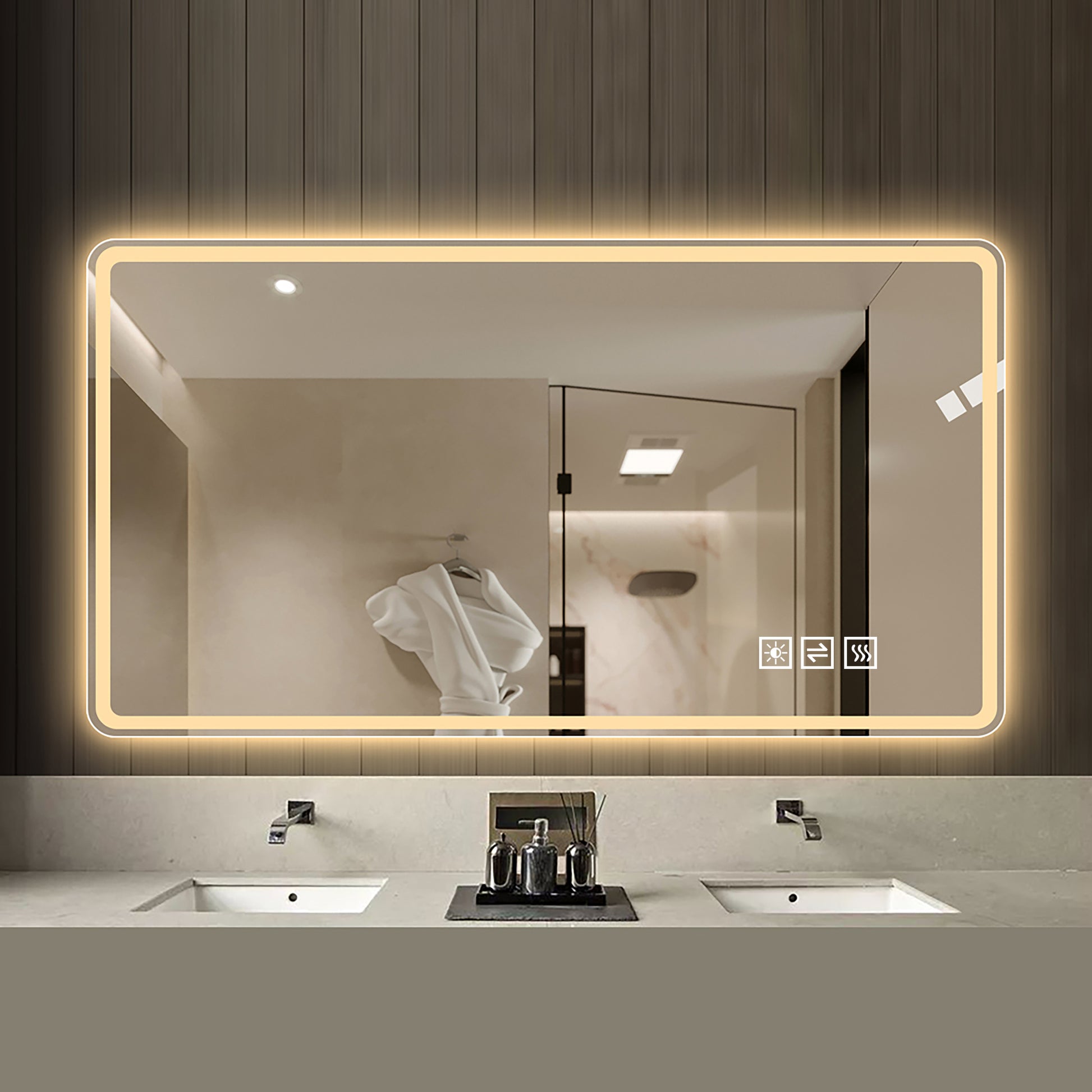 60×100cm Rahmenloser LED Badezimmerspiegel mit Mattierter Frontbeleuchtung, Anti-Beschlag, 3 Lichtfarben, Stufenlos Dimmbar, Memory-Funktion, Horizontal & Vertikal Montierbar, IP44 Wasserdicht