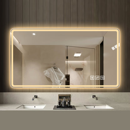 60×100cm Rahmenloser LED Badezimmerspiegel mit Mattierter Frontbeleuchtung, Anti-Beschlag, 3 Lichtfarben, Stufenlos Dimmbar, Memory-Funktion, Horizontal & Vertikal Montierbar, IP44 Wasserdicht