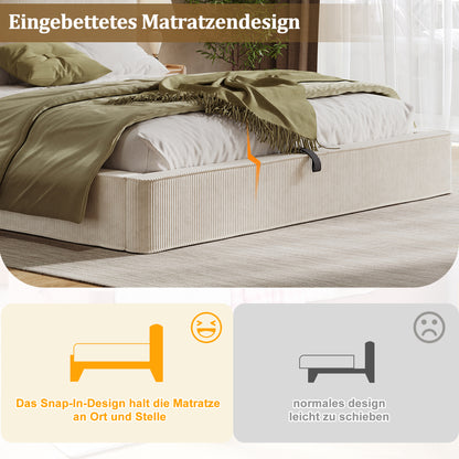 Polsterbett,Doppelbett,180 x 200cm,hydraulisches Funktionsbett,Bett mit Lattenrost, Kopfteil, gepolstertes Kopfteil, Beige, Cord