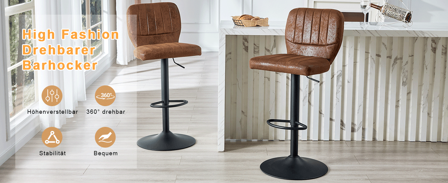 Ergonomic Height-Adjustable Swivel Bar Stool with Backrest and Footrests