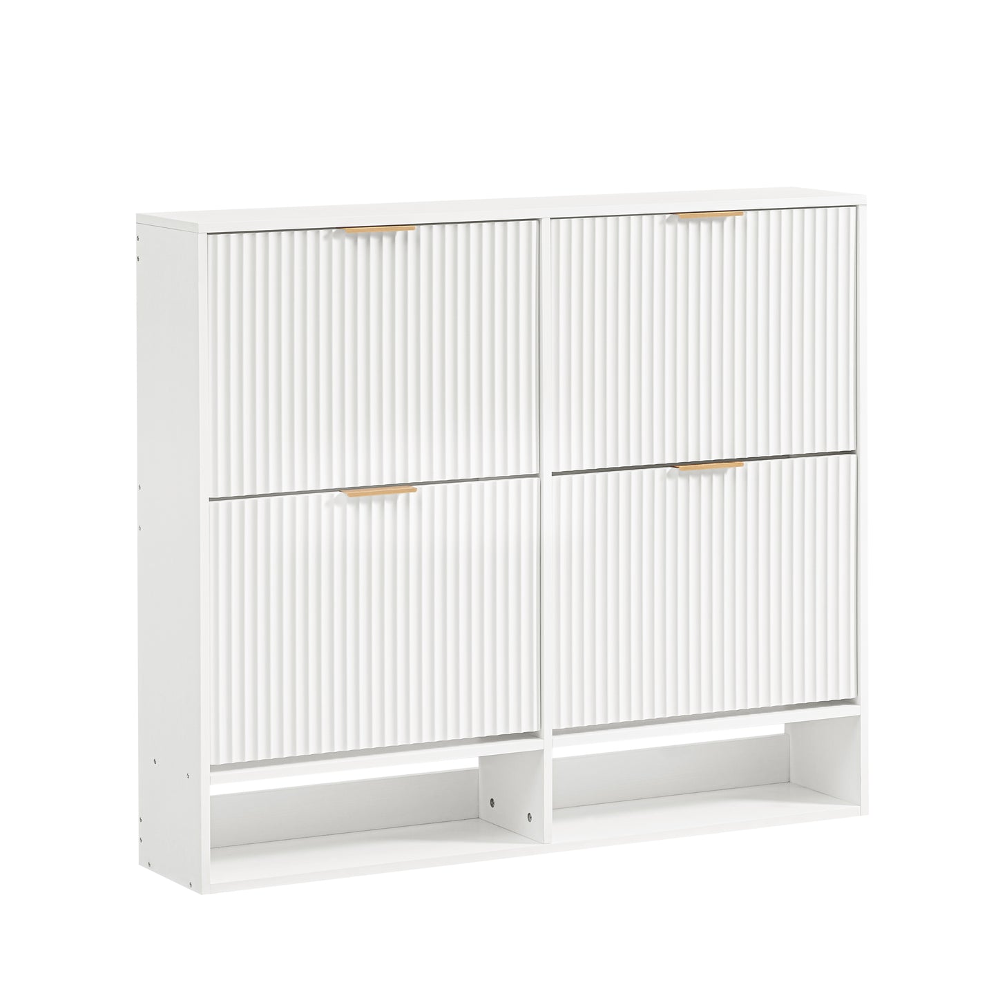 120 x 24 cm Schuhschrank mit Nutfront – Höhenverstellbar mit Kippschutz und Dekotisch für den Flur, in Weiß