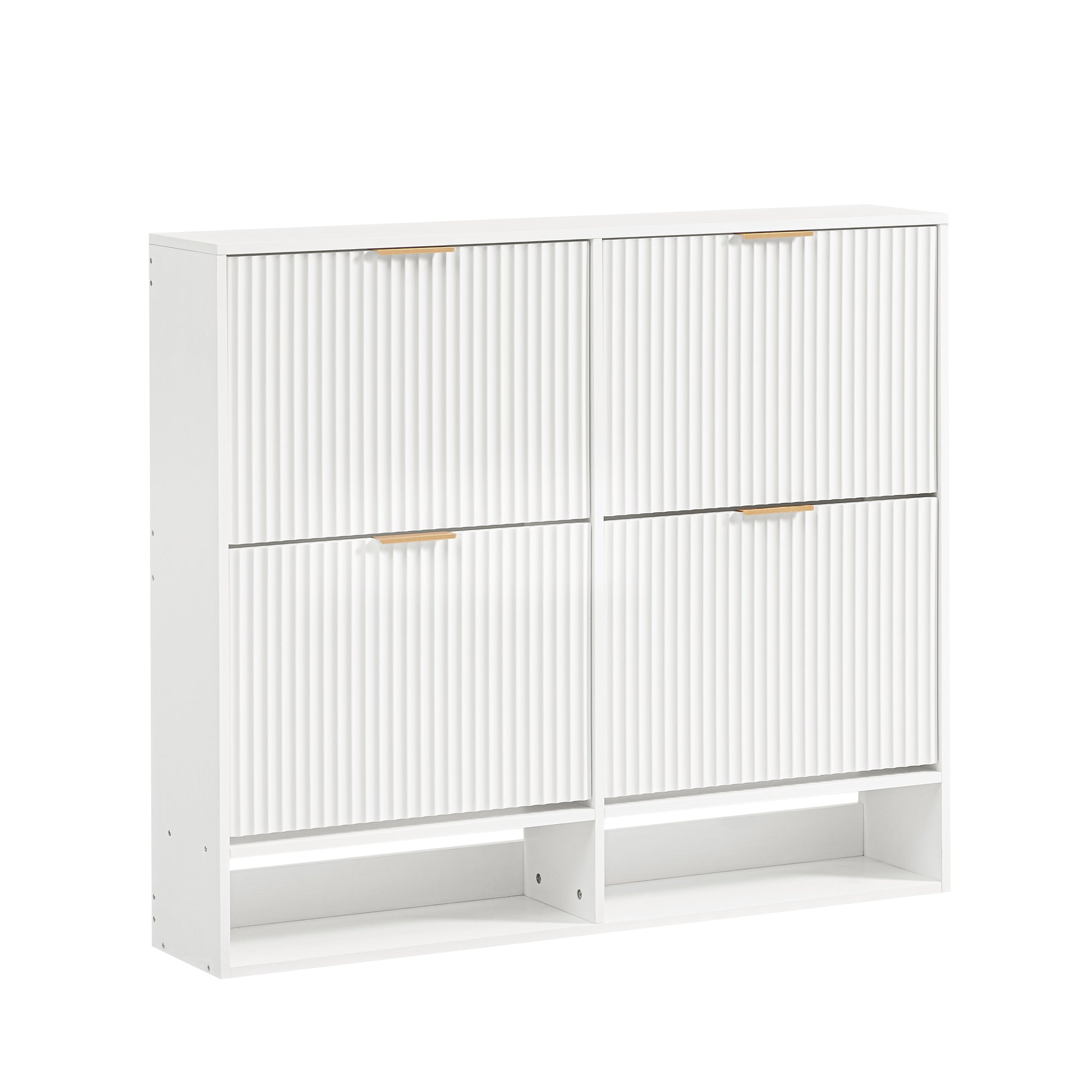 120 x 24 cm Schuhschrank mit Nutfront – Höhenverstellbar mit Kippschutz und Dekotisch für den Flur, in Weiß
