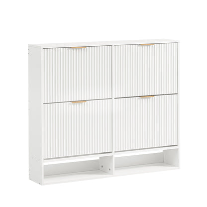 120 x 24 cm Schuhschrank mit Nutfront – Höhenverstellbar mit Kippschutz und Dekotisch für den Flur, in Weiß