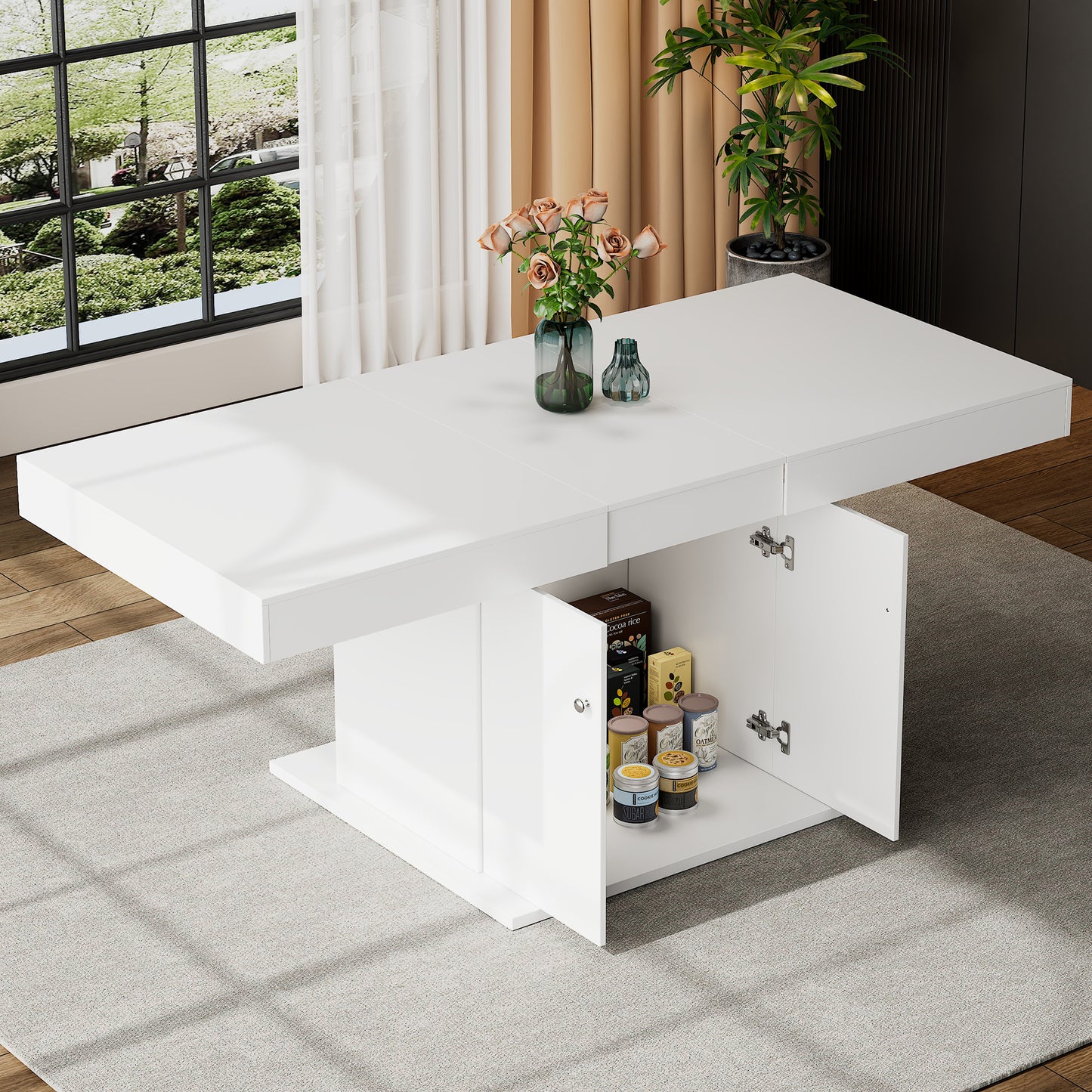 Ausziehbarer Esstisch, L140/180*W80*H76cm,Esstisch mit Stauraum, rechteckiger Esstisch, Kaffee-Freizeittisch,  Platzsparender multifunktionaler Esstisch, Automatischer Teleskoptisch,Weiß