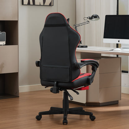 Ergonomic Gaming Chair in Black and Red with Footrest