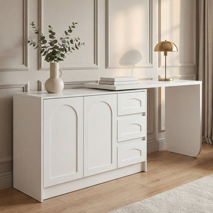 Schreibtisch Drehbar 360°, Moderner L-Form Eckschreibtisch Weiß mit 3 Schubladen und Schrank, Platzsparender Computertisch Arbeitstisch für Home Office & Arbeitszimmer-H75/B110-170/T40cm
