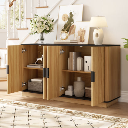 Sideboard 4-türig, vertikale Riffelung, Holzoptik, Schrank für Wohnzimmer, Flur, Esszimmer, Stauraum