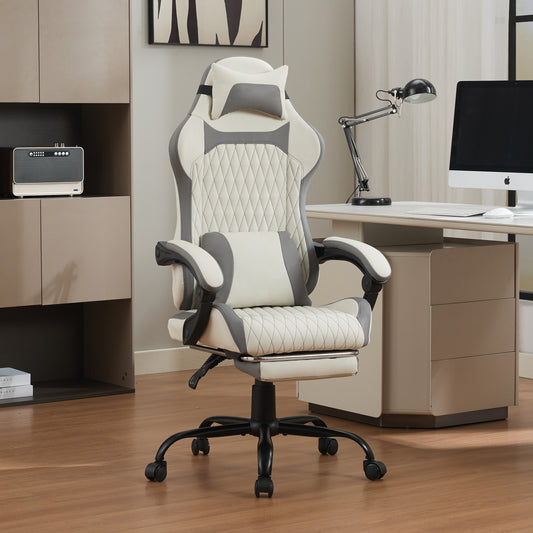 Gigab2b original image - Ergonomischer Gaming-Stuhl mit Lordosenstütze, Nackenstütze & Fußstütze – Ermüdungsfrei auch bei langem Sitzen, ideal für Home, Büro & Livestream