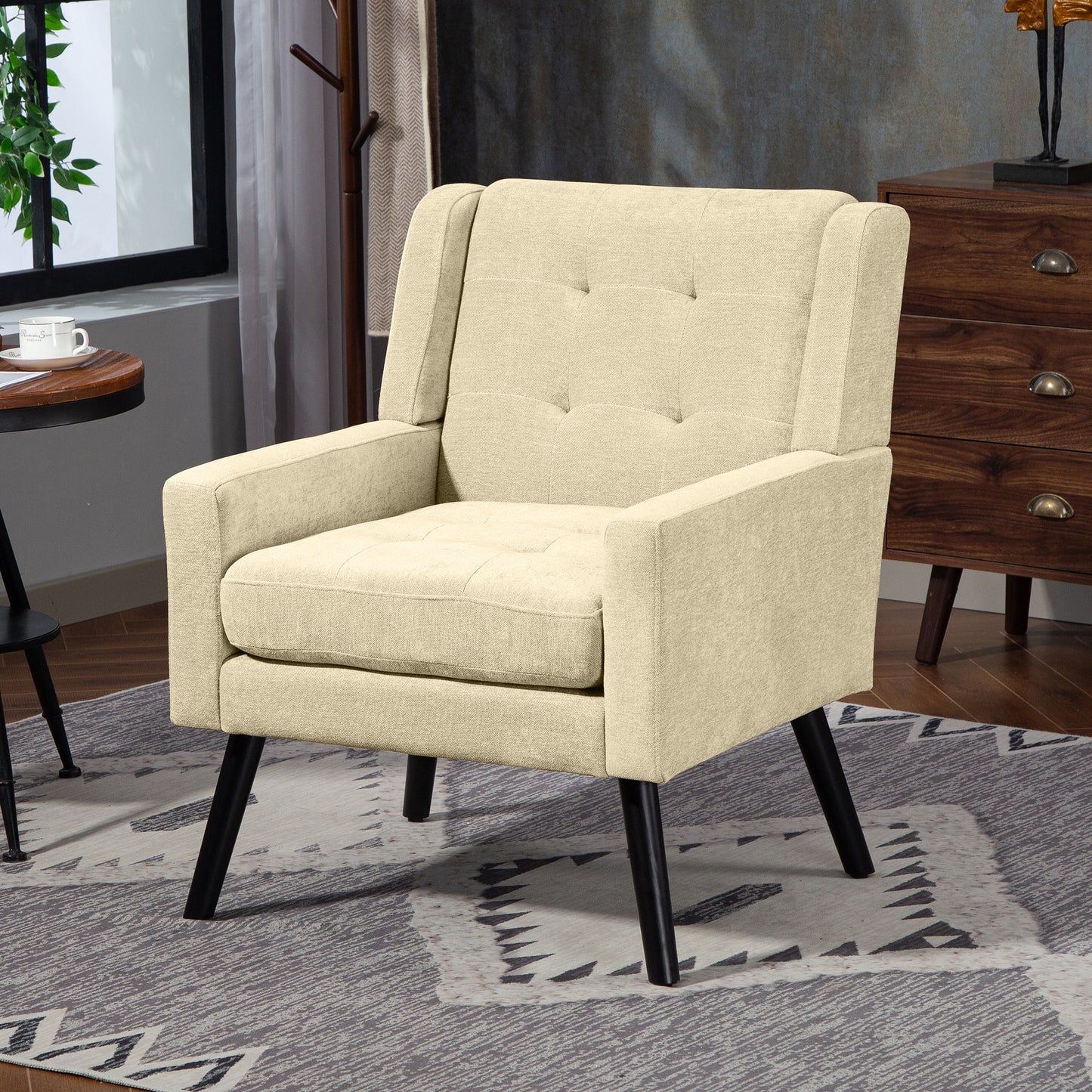Gigab2b original image - Polsterstuhl mit Knopfpolsterung aus Wildleder – Mid-Century-Modern-Sessel mit Hochdichtschaumkissen und Massivholzbeinen für kleine Räume: Wohnzimmer, Schlafzimmer, Büro