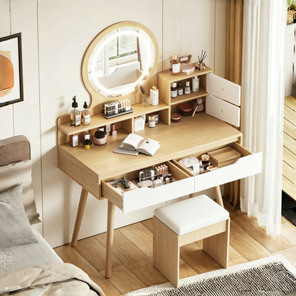 LED Vanity Mirror with Lighting and Cushion Stool