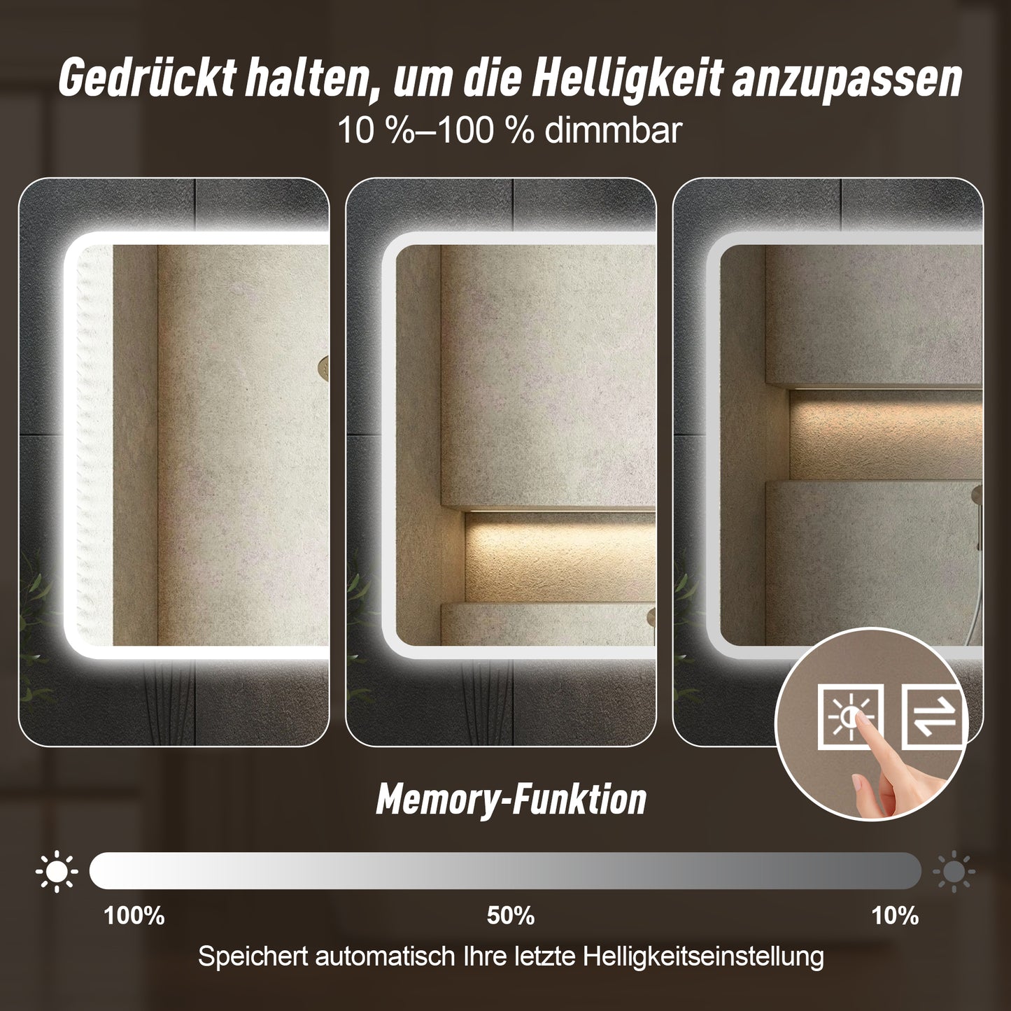 60×120cm LED Badezimmerspiegel mit Milchglasrand, Frontbeleuchtung, Anti-Beschlag, 3 Lichtfarben, Stufenlos Dimmbar, Memory-Funktion, Horizontal & Vertikal Montierbar, IP44 Wasserdicht