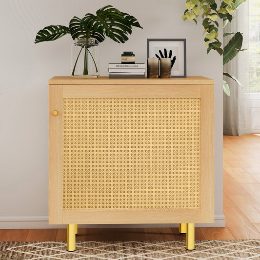 Gigab2b original image - Sideboard aus Korbgeflecht, Nachttisch,eintüriger Aufbewahrungsschrank, rustikales Sideboard für das Esszimmer. Naturholzoptik-H63/B60T40 cm