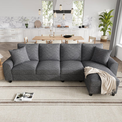 Modernes Chenille L-Form Sofa 3-Sitzer + Chaiselongue Ecksofa, Chaiselongue mit aufklappbarem Stauraum, klappbare Rückenlehne mit Getränkehaltern, multifunktionales modulares Sofa, Grau, 280×136×82cm