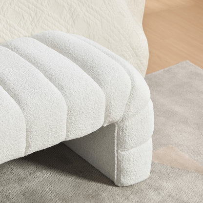 Moderner armlehnloser Chenille-Polsterbettbank mit Rillenpolsterung, Chaiselongue & Hocker für Wohnzimmer, Schlafzimmer, Eingangsbereich,Ivory