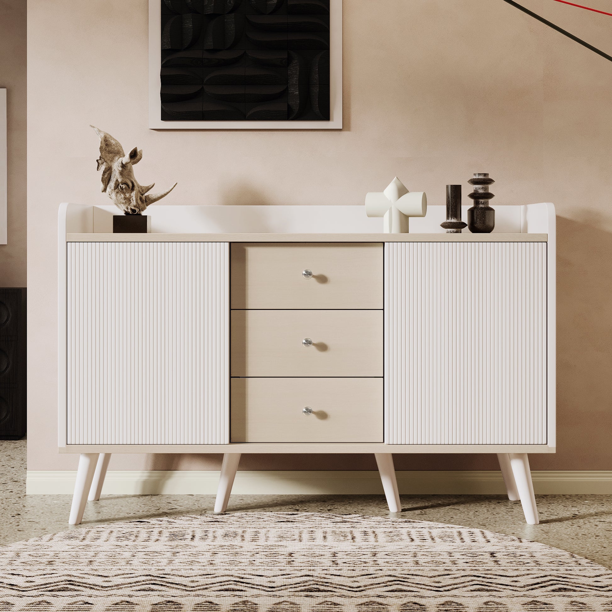 Gigab2b original image - Sideboard mit drei Schubladen, exquisite Maserung. Sideboard für Schlafzimmer und Wohnzimmer, Moderne Holzfarbe-Sideboard mit Stauraumregalen. L117,5 cm
