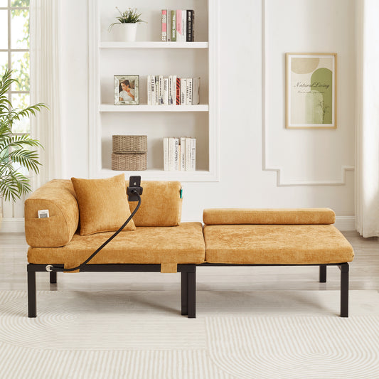 Gigab2b original image - Solid Wood Folding Sofa Bed – Multifunctional Single Pull-Out Bed - YELLOW
