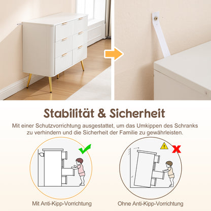 6-Drawer Dresser, Modern White Storage Chest with Metal Handles & Soft-Closing Slides, Sturdy MDF Bedroom Dresser for Living Room Hallway – Anti-Tip Device, 20cm Raised Legs for Robot Vacuum