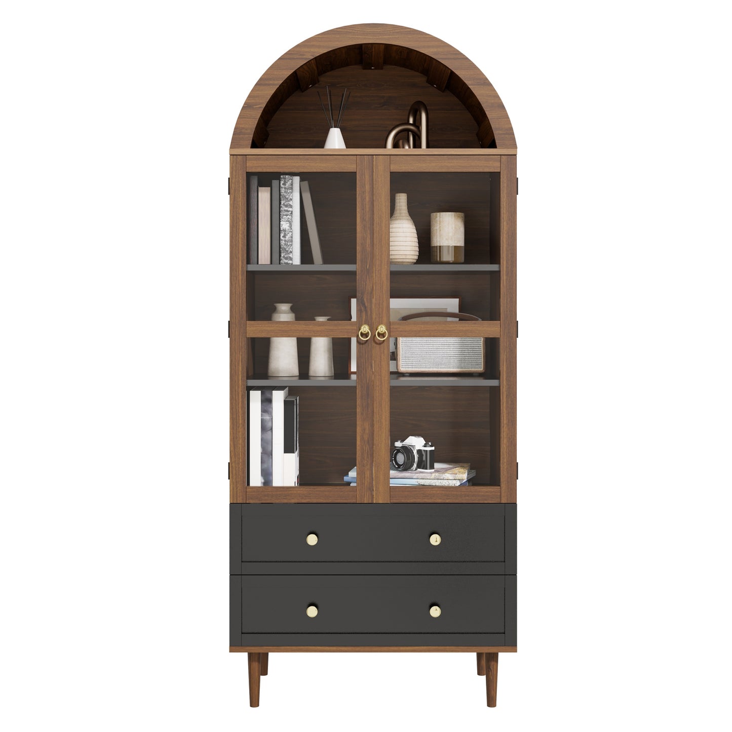 Gigab2b original image - Kommode Aufbewahrungsschrank mit verstellbaren Einlegeböden,Moderner Retro-Aufbewahrungsschrank aus gewölbtem Glas,Verstellbare Regale,Luxuriöses Sideboard