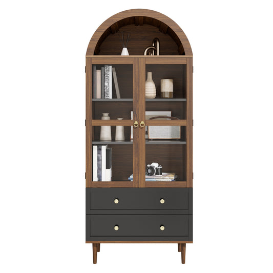 Gigab2b original image - Kommode Aufbewahrungsschrank mit verstellbaren Einlegeböden,Moderner Retro-Aufbewahrungsschrank aus gewölbtem Glas,Verstellbare Regale,Luxuriöses Sideboard