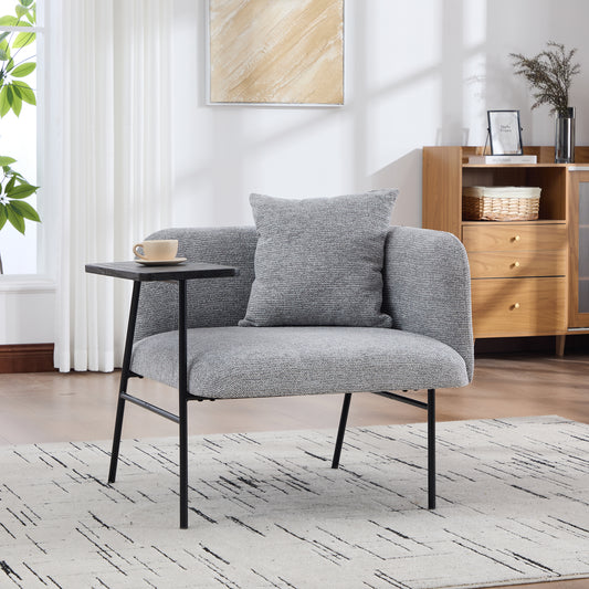 Gigab2b original image - Moderner Einzelsessel mit bequemer Stofflehne und zwei Staufächern, ergänzt durch einen praktischen Beistelltisch. Dieser minimalistische Beistelltisch mit Stauraum verfügt über einen stabilen Metallr