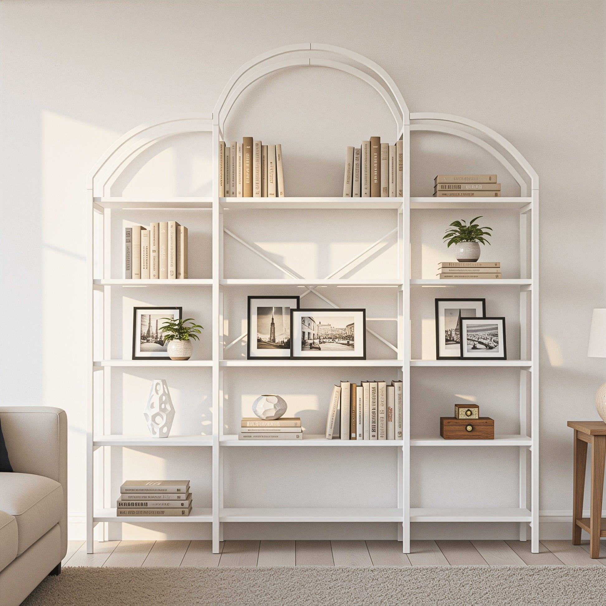 170 x 26 x 190 cm Regal im schlichten Stil, Stahlrohr-MDF-Material, fünf Schichten Stauraum, einzigartige Wolkenform, einfach zu montieren und zu reinigen, Weiß