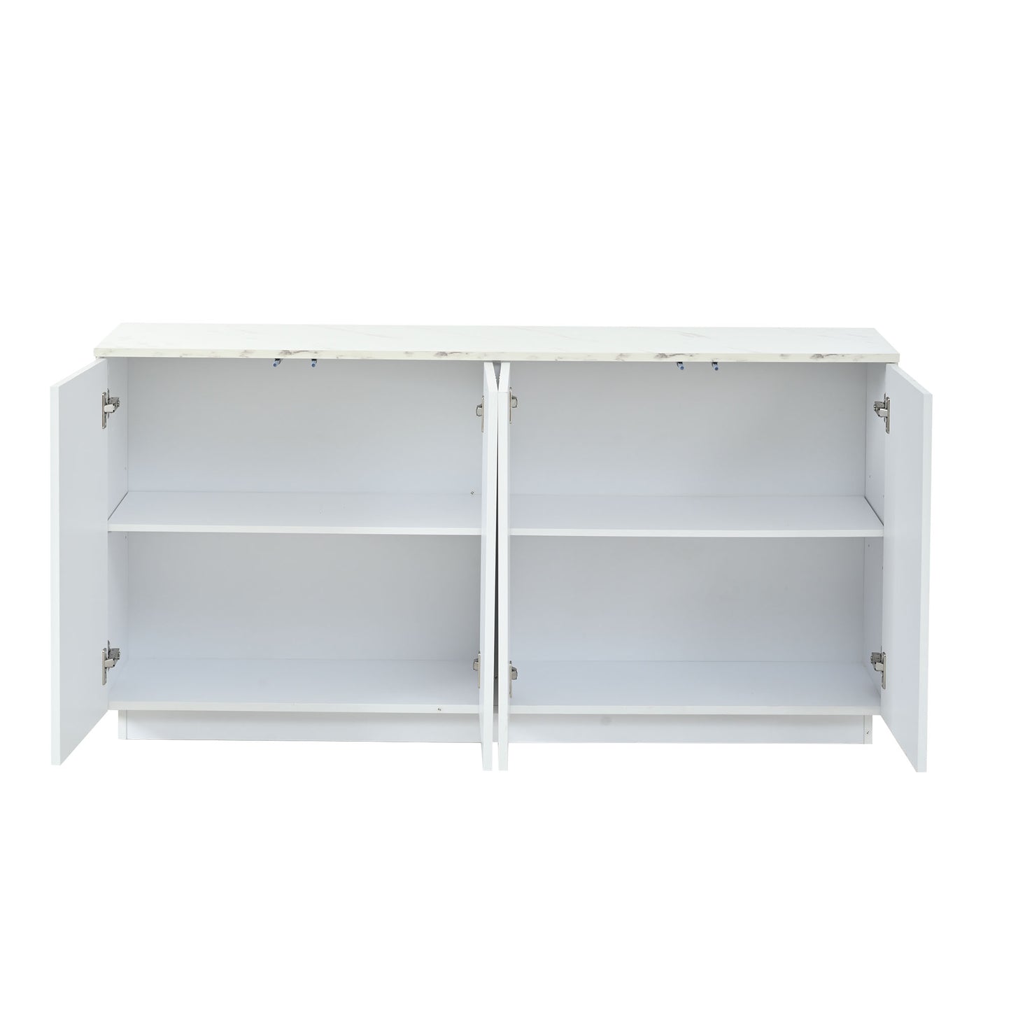 Wohnzimmer-Sideboard, Aufbewahrungsschrank mit 4 Türen, 35 x 140 x 70 cm.Design mit vergoldeten Linien,Spind mit verstellbaren Trennwänden,Kabinett,Geeignet für Wohnzimmer und Schlafzimmer,Weiß + Gold