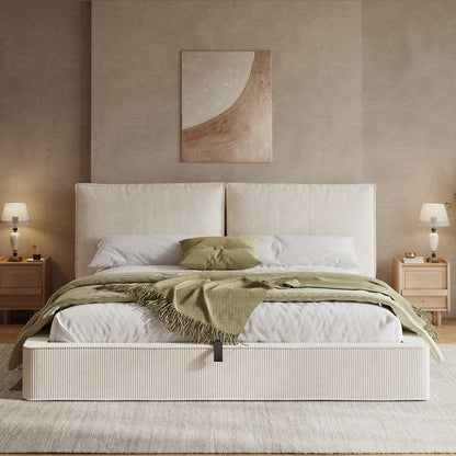 Polsterbett,Doppelbett,180 x 200cm,hydraulisches Funktionsbett,Bett mit Lattenrost, Kopfteil, gepolstertes Kopfteil, Beige, Cord