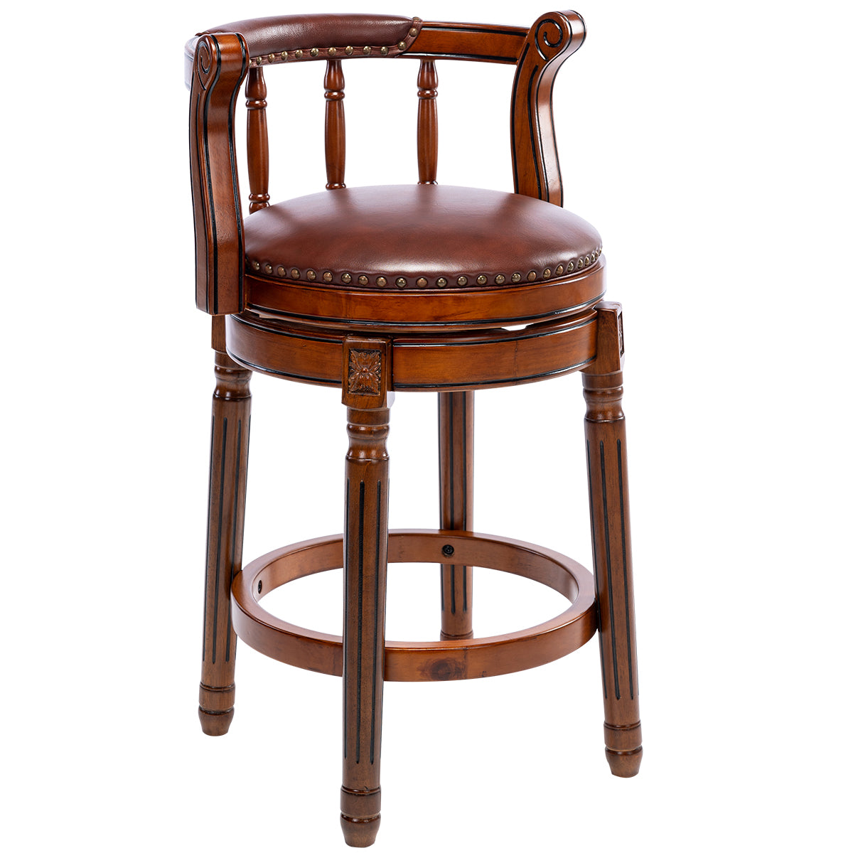 Cow top Leather Wooden Bar Stools, 360 Degree Swivel Bar Chair with Backs,Bar height Couner Height Barstools for Home Kitchen Dining Room and Bar Room
