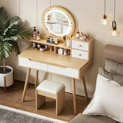 LED Vanity Mirror with Lighting and Cushion Stool